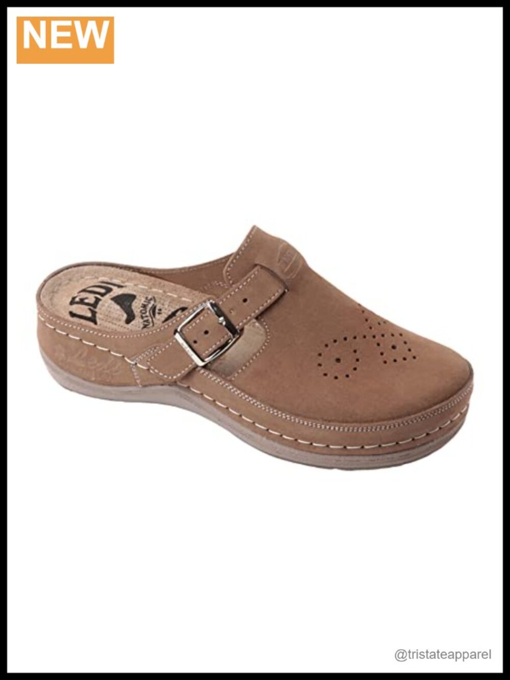 Genuine Leather Slip-On Mules Adjustable Buckle Comfort Clogs